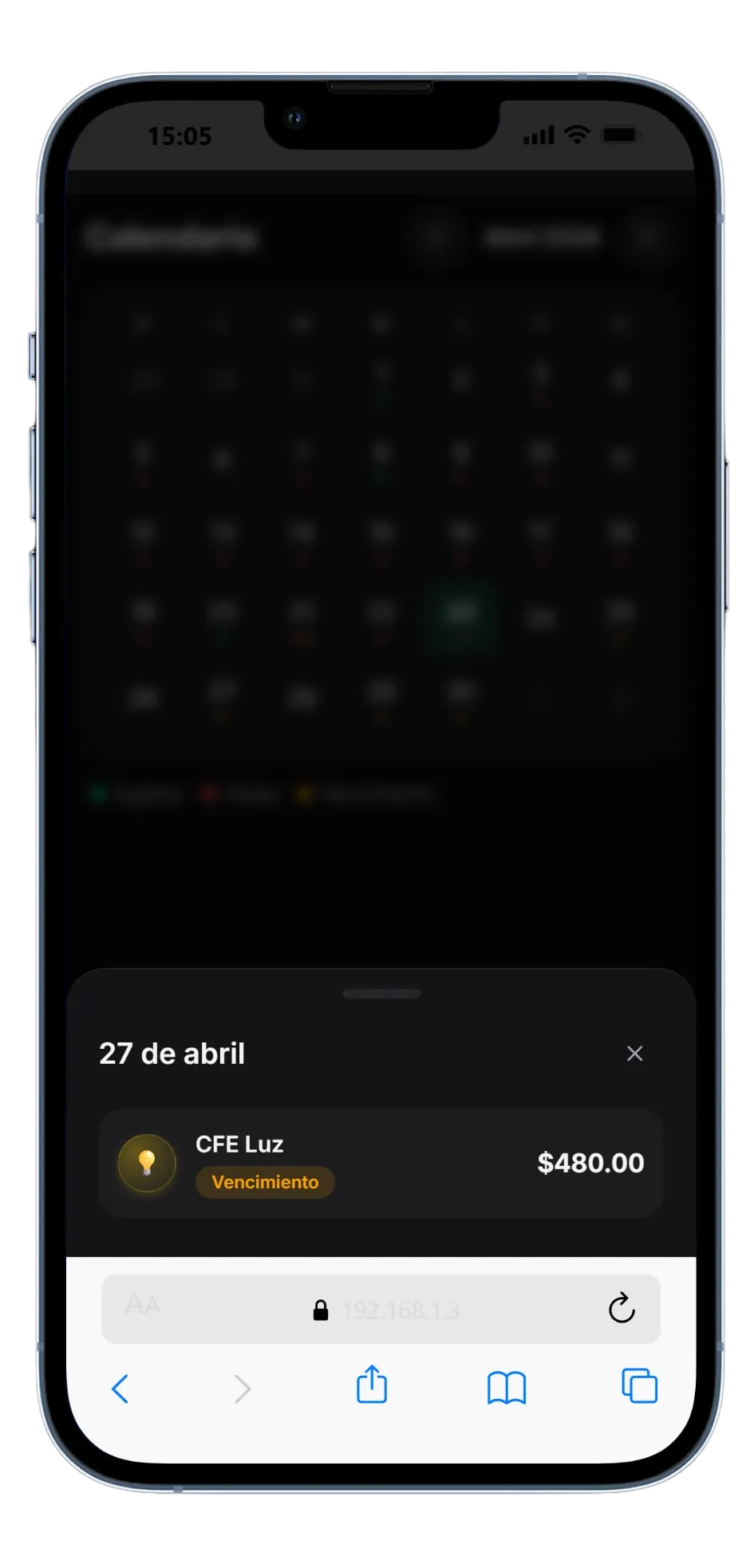Detalle del día con aviso de pago próximo