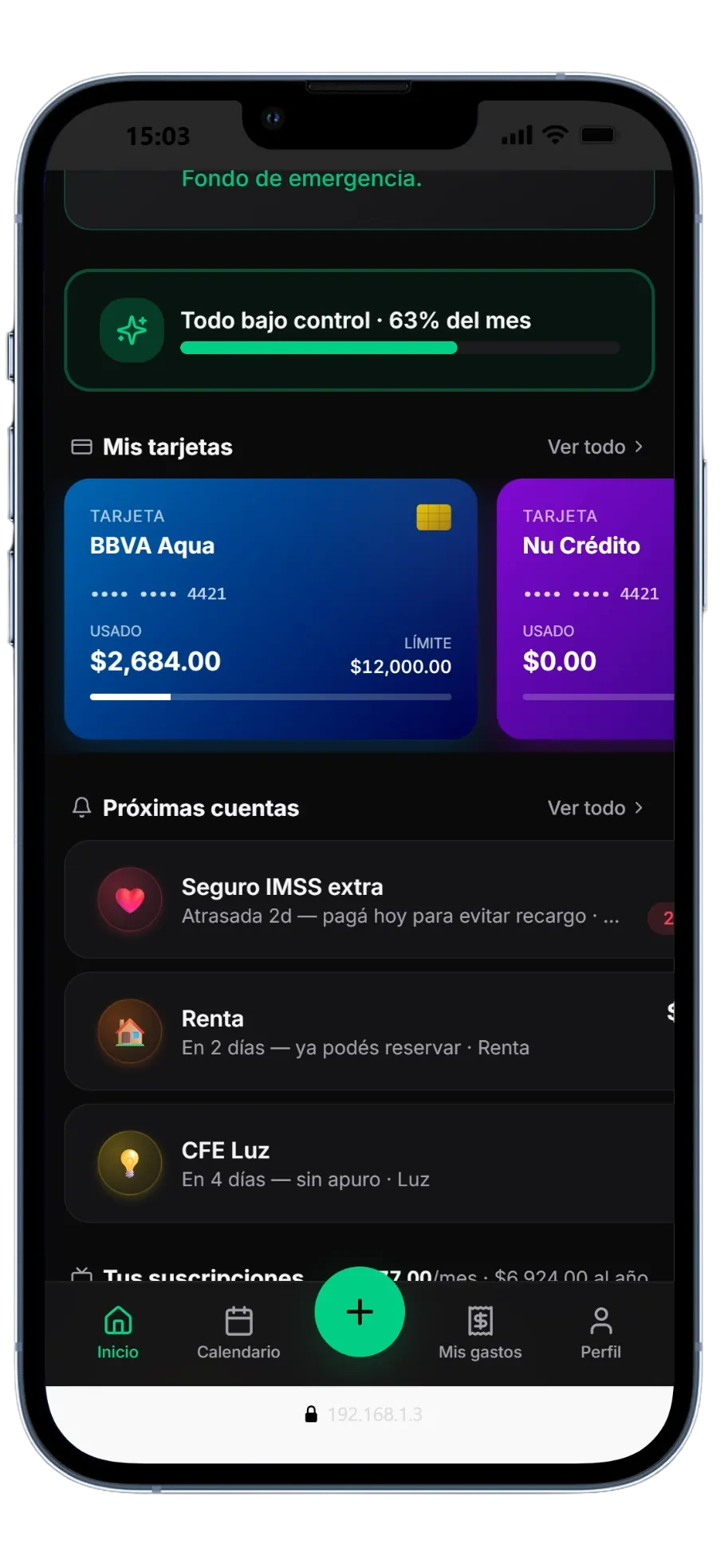 Tarjetas y próximas cuentas